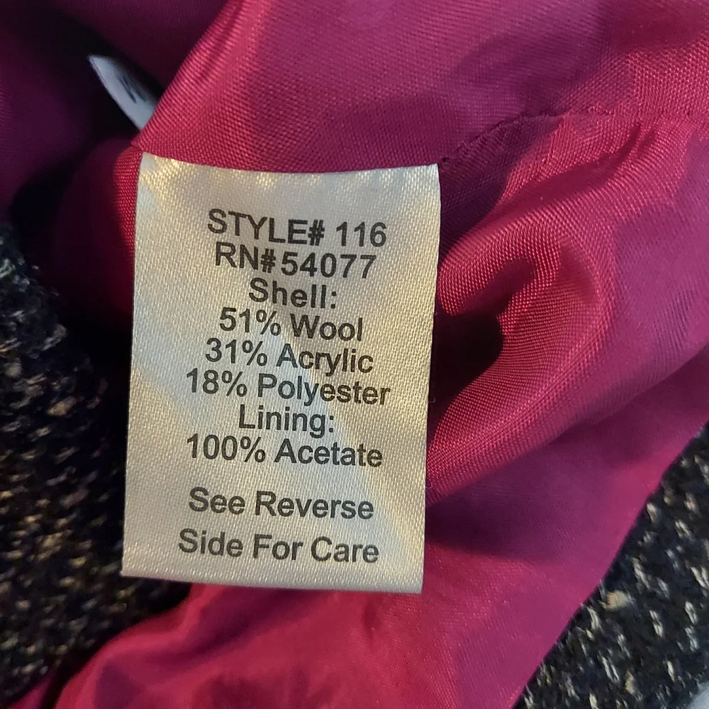 CAbi Tie Front Wool Blend Lined Tweed Vest With Gold Butons - Black/Pink - Picture 4 of 10